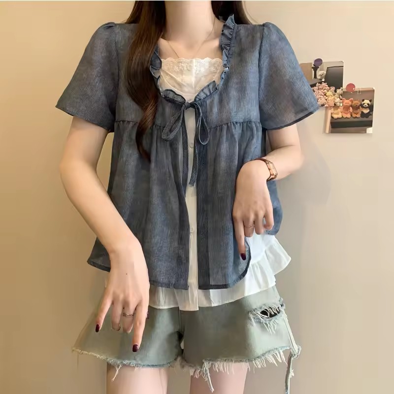 Sewing V - Camisa de renda falsa de duas