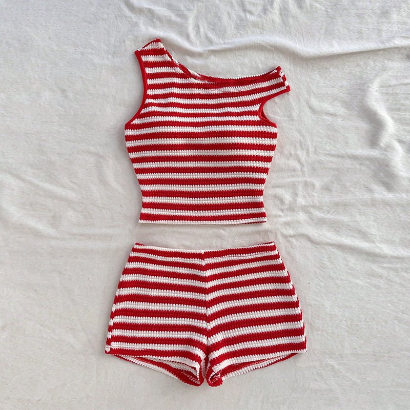 Sewing Vest - Verão feminino curto conjunto de duas