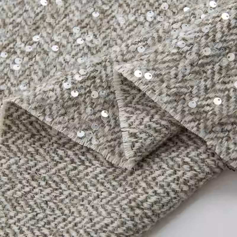 Sewing Tweed - Cinza claro com lantejoulas fio tingido