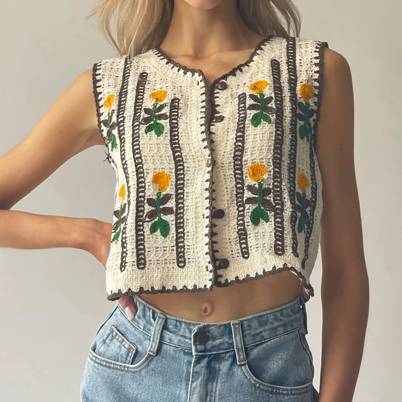 Sewing Vest - Colete de Crochê Bordado Floral para