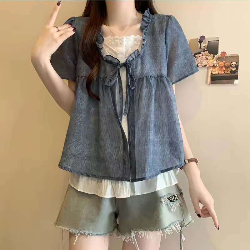 Camisa de renda falsa de duas  - Sewing V avaliação e preço