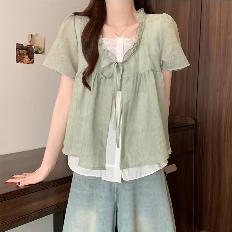 Camisa de renda falsa de duas  - Sewing V avaliação e preço