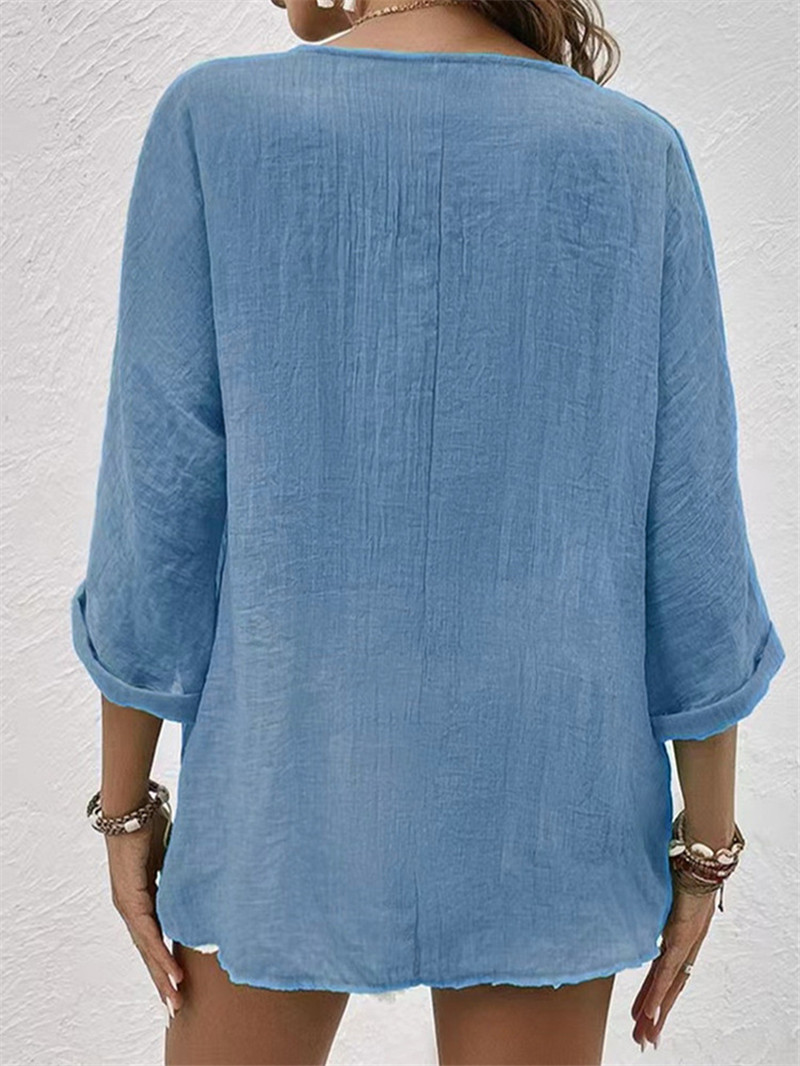 Botões elegantes blusa sólida  - Sewing V avaliação e preço