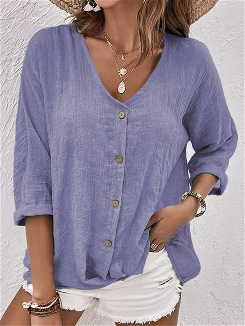 Botões elegantes blusa sólida  - Sewing V avaliação e preço