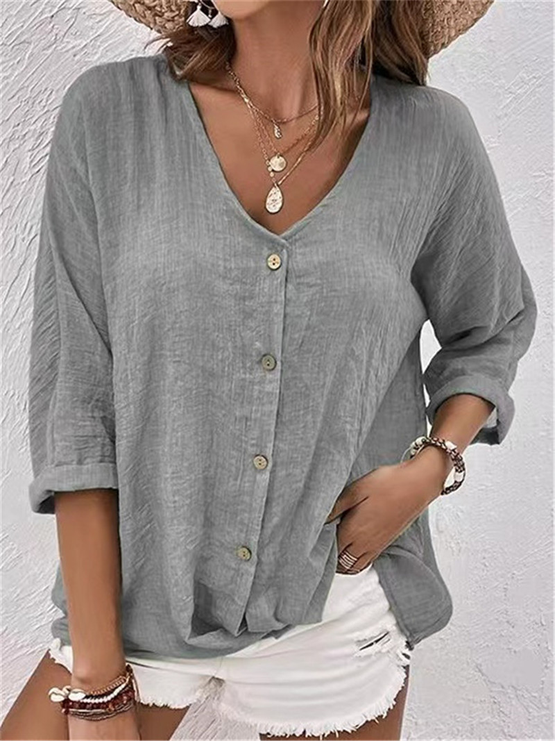 Botões elegantes blusa sólida  - Sewing V avaliação e preço